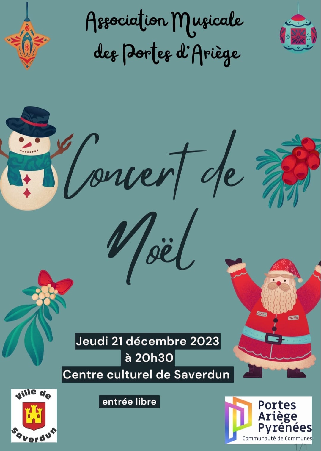 Concert de Noël 2023 - École de Musique des Portes d'Ariège au Centre culturel de Saverdun