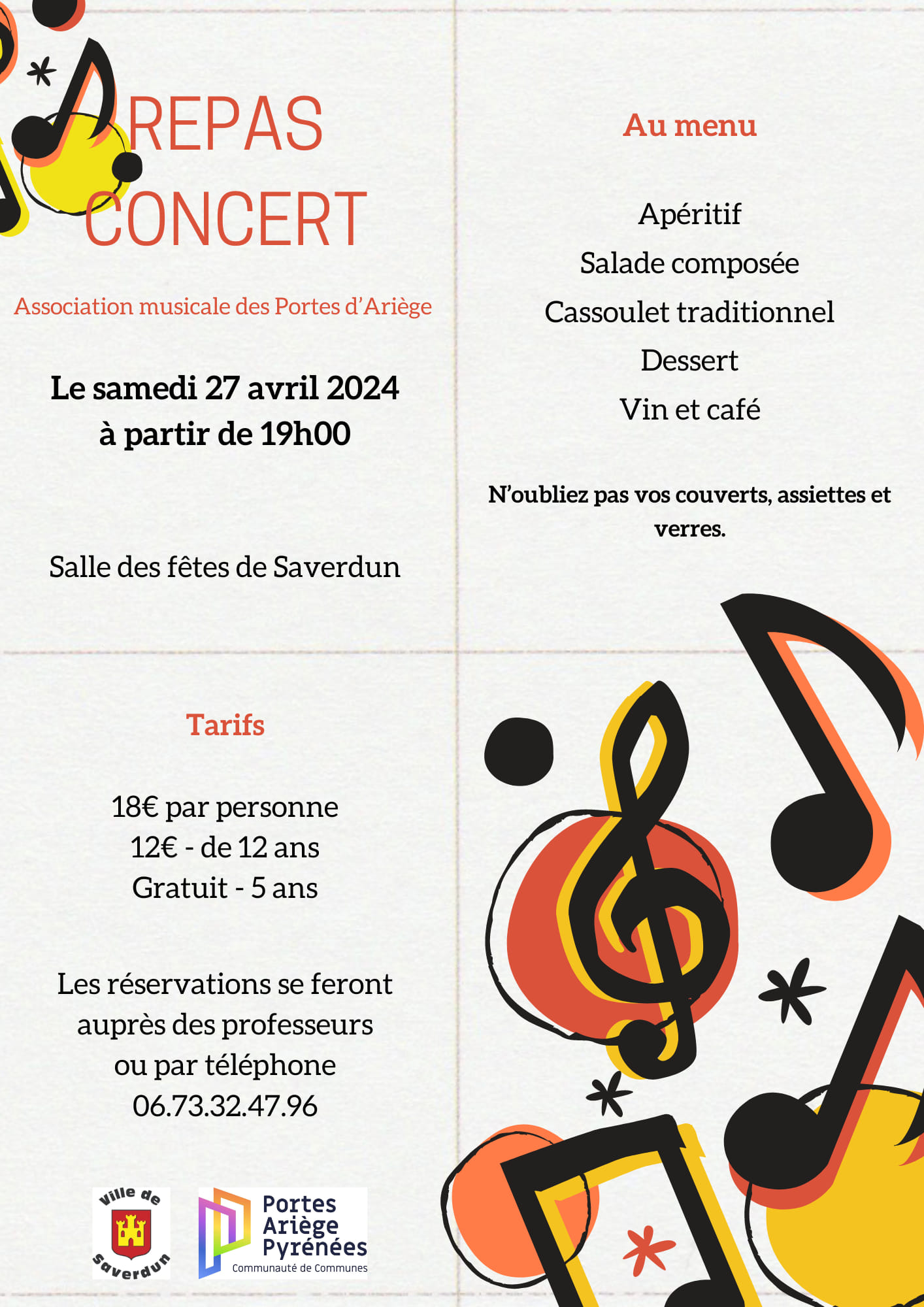 Repas concert - École de Musique des Portes d'Ariège à Saverdun
